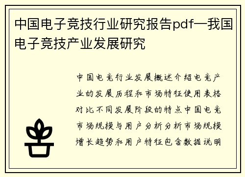 中国电子竞技行业研究报告pdf—我国电子竞技产业发展研究